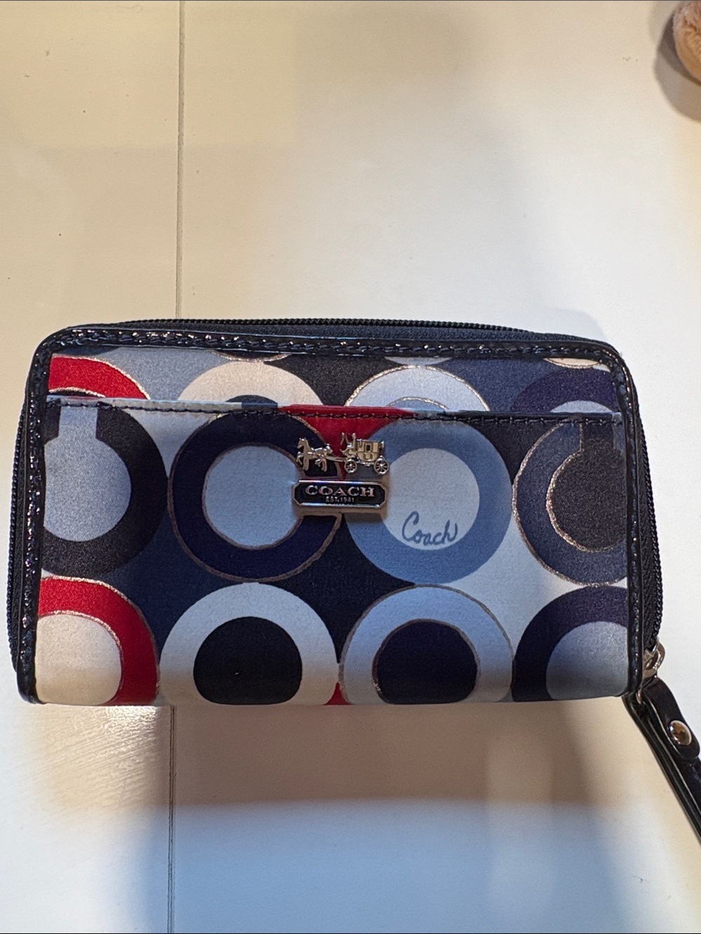 Coach Circle Print Wristlet Wallet in Navy, Light Blue, Red, White - Picture 1 of 2